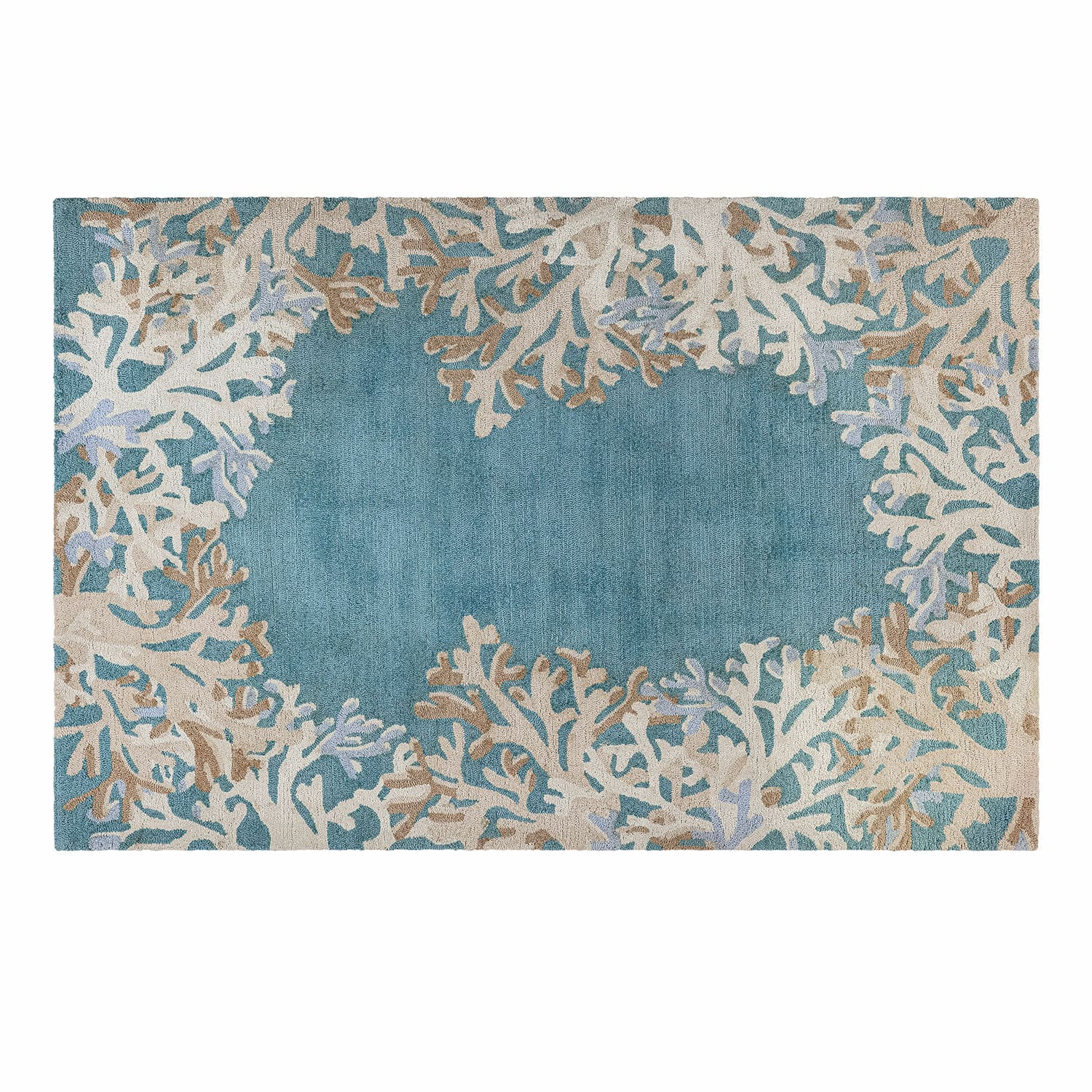 Tappeto per esterni e interni Dorlancourt Tappeto con motivo corallo beige e blu, materiale morbido, decorazione per soggiorno