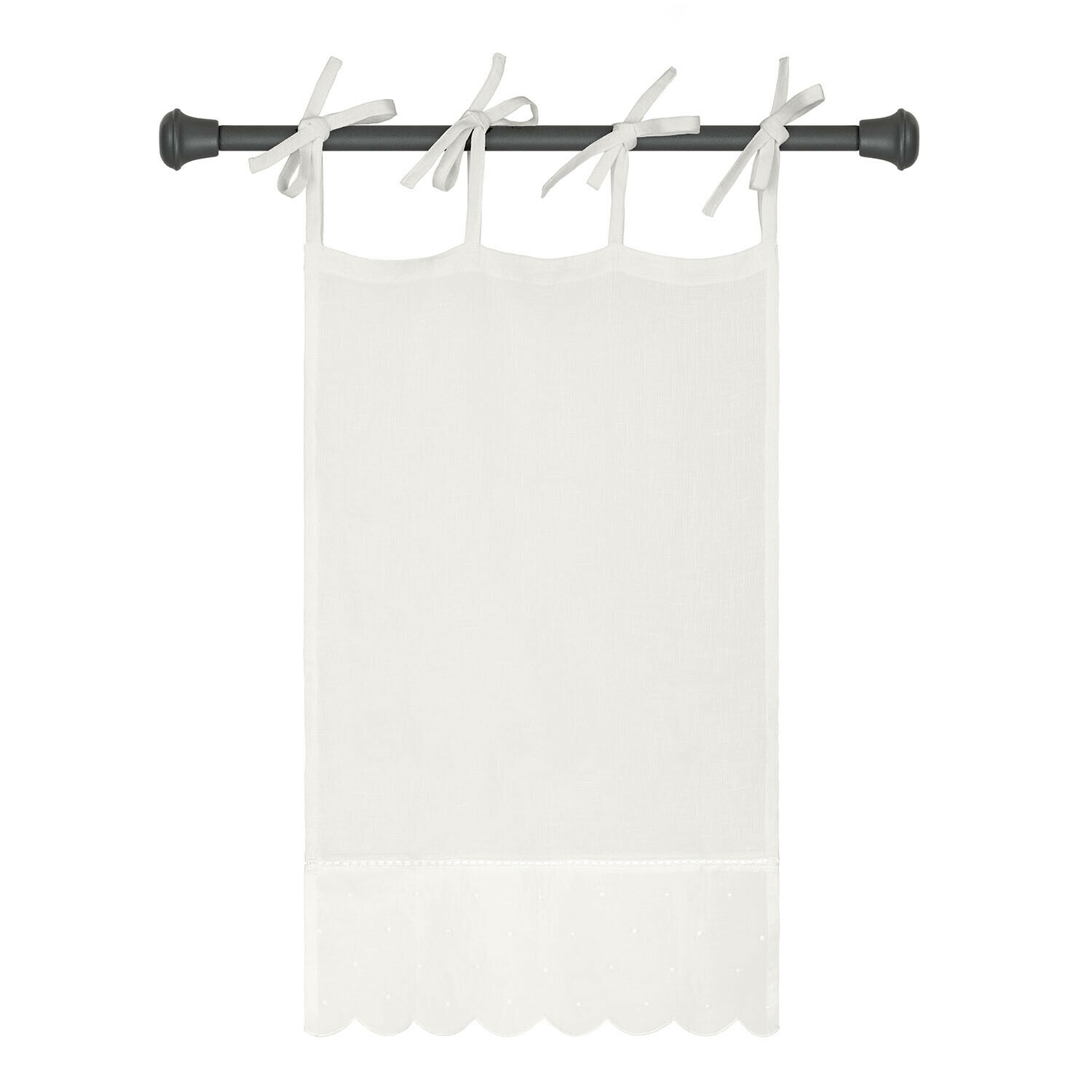 Tendina a vetro Nivelles Tenda bianca in cotone con lacci e bordo smerlato, decorazione elegante per finestre