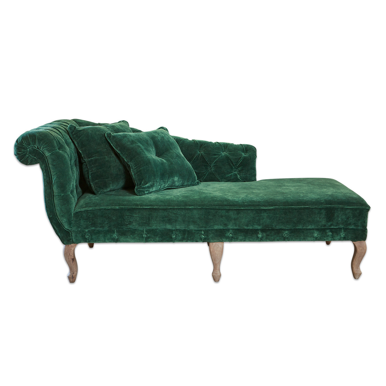 Chaise longue Viviani Chaise longue in velluto verde con gambe in legno e schienale capitonné per soggiorno