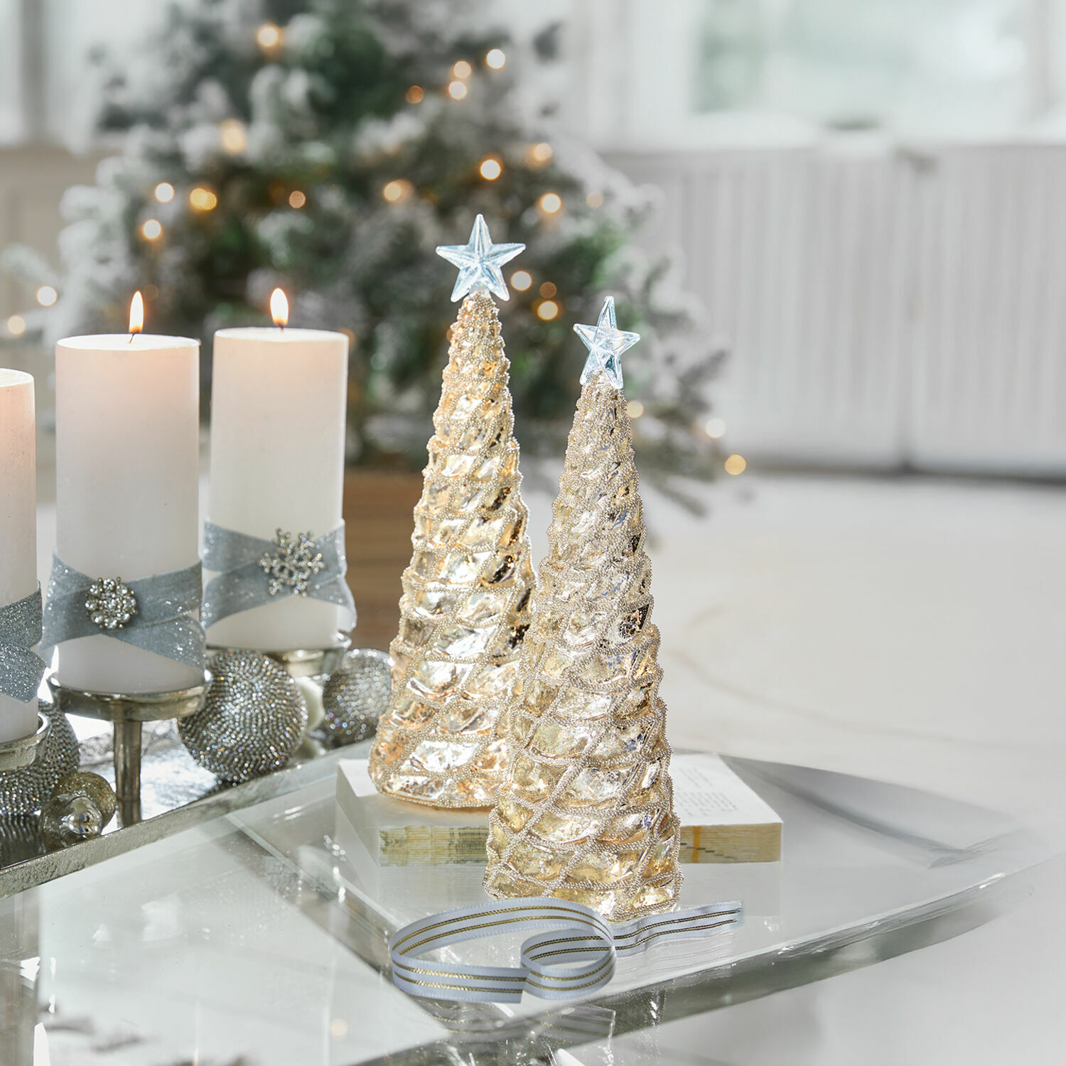 Coppia di alberelli decorativi Glitter