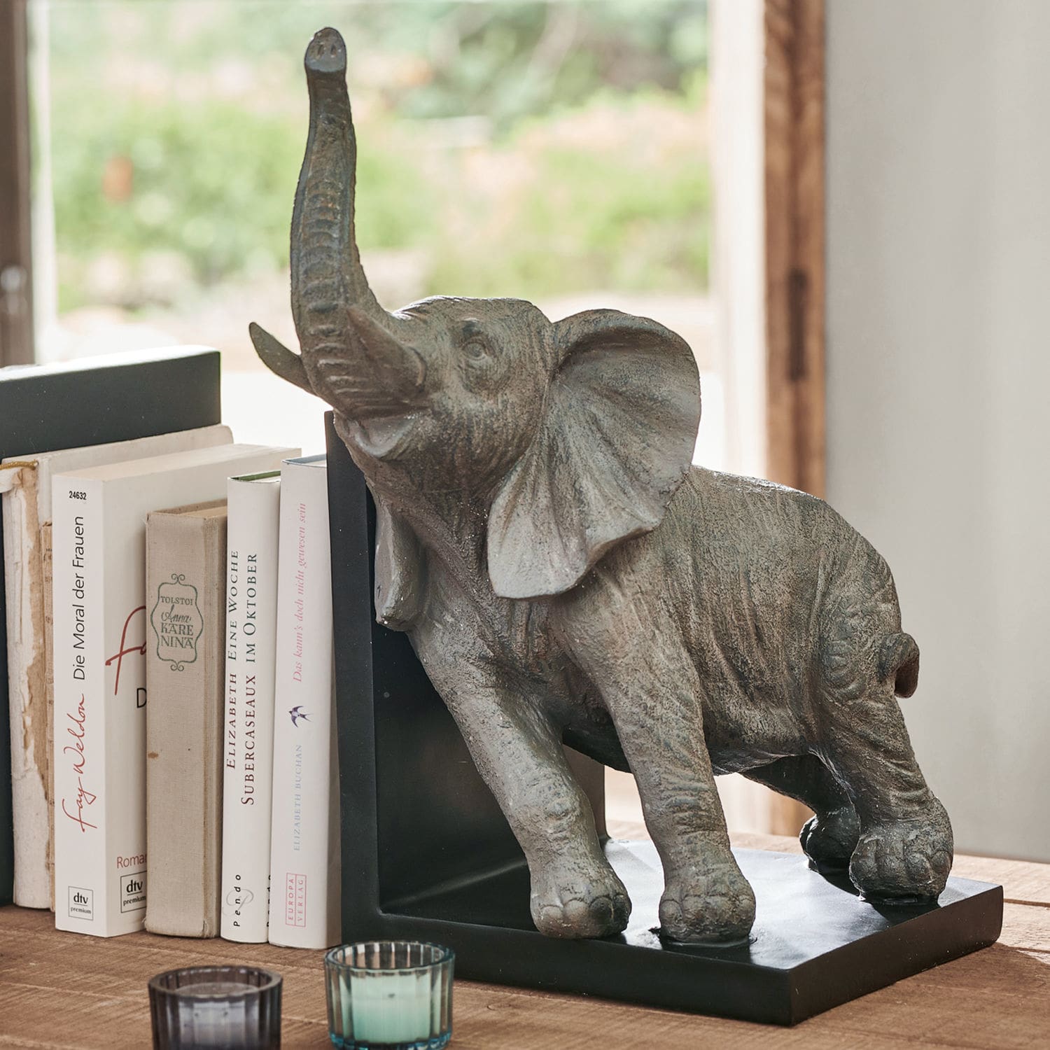 Coppia di reggilibri Elephants