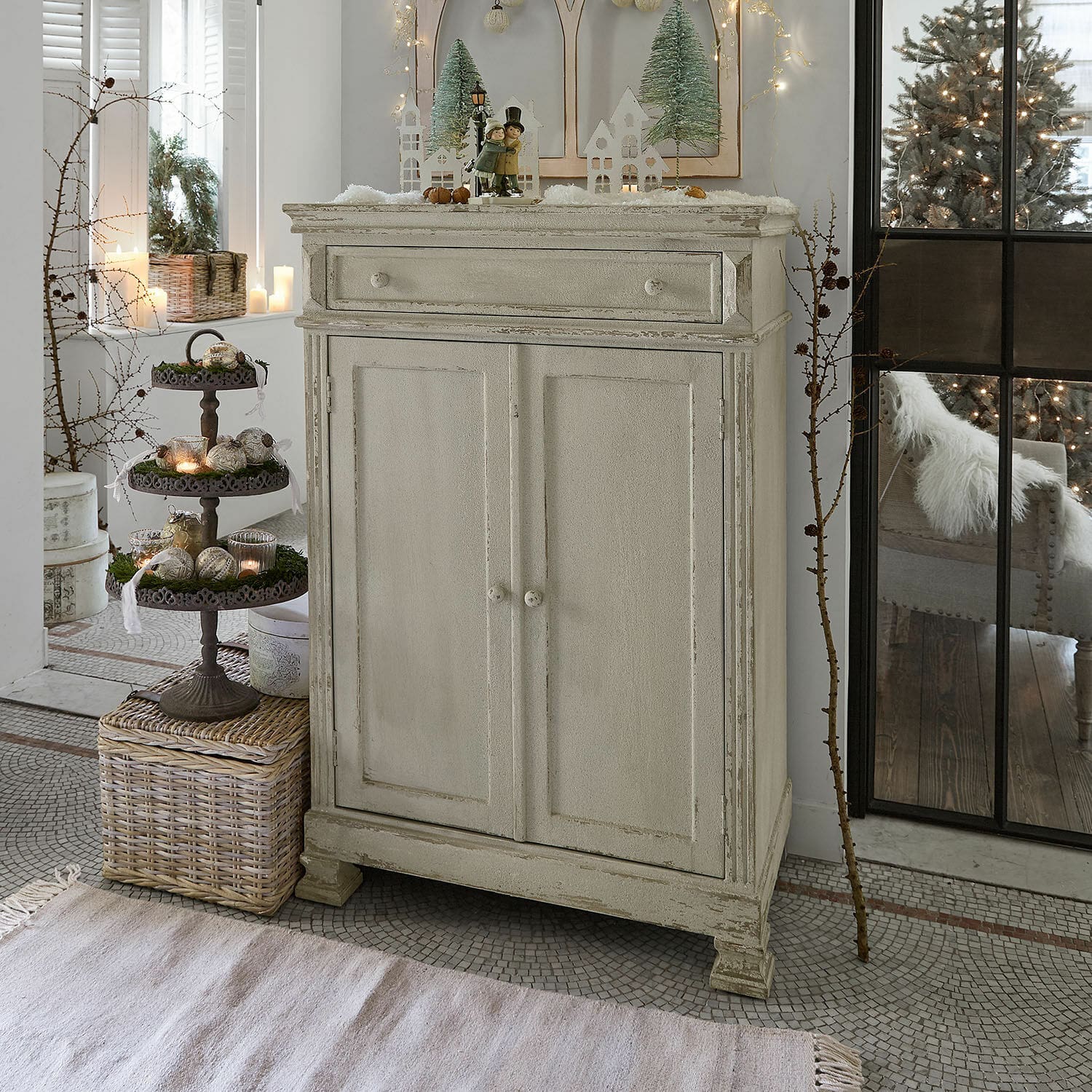 Credenza bassa Héloinette Credenza in legno beige con cassetto e due ante stile vintage per soggiorno