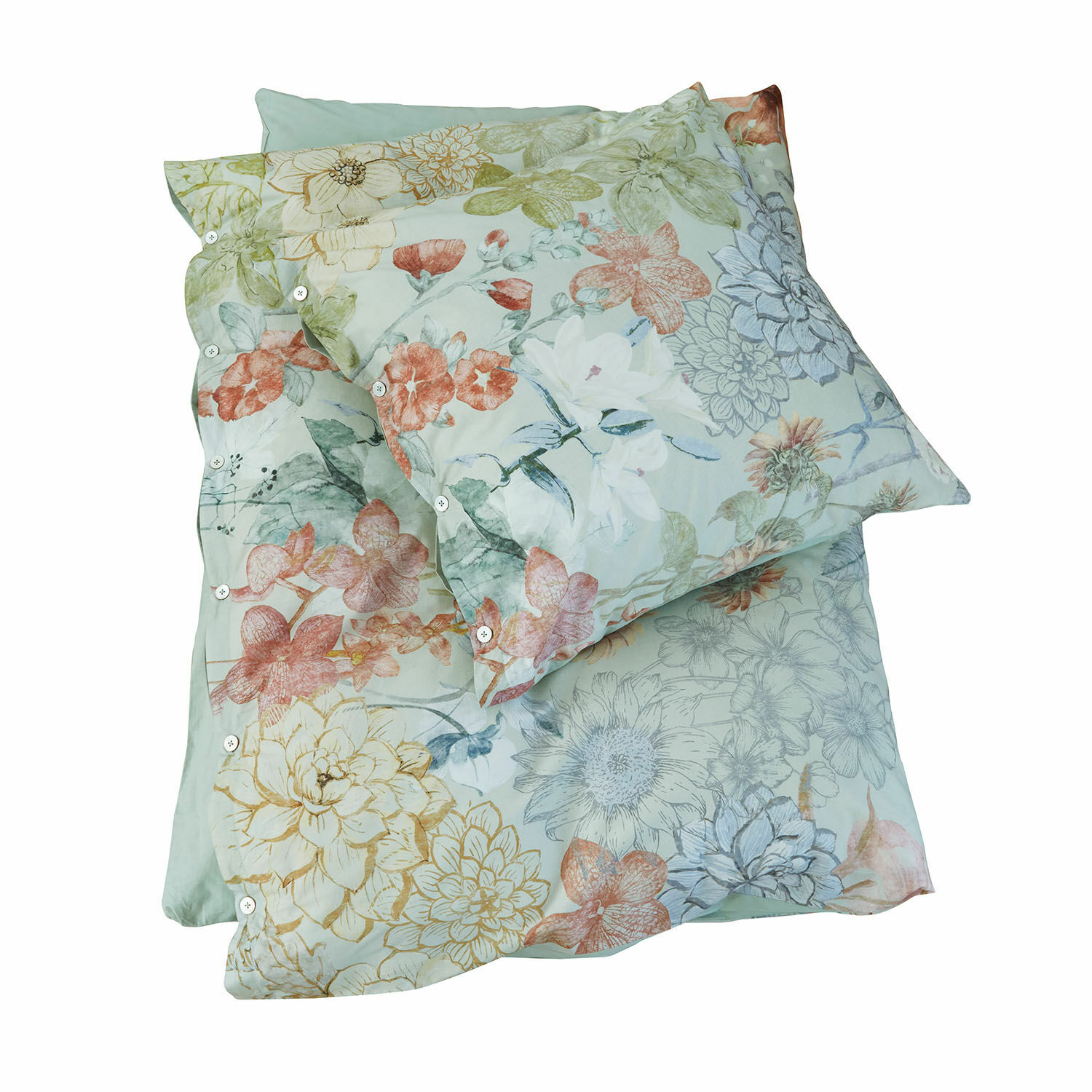 Biancheria da letto Therenor Biancheria da letto in cotone con motivo floreale pastello su sfondo chiaro, design delicato