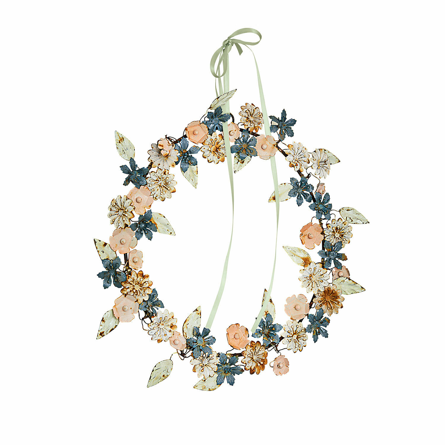 Ghirlanda Littleton Corona decorativa in metallo con fiori e foglie color pastello da appendere.