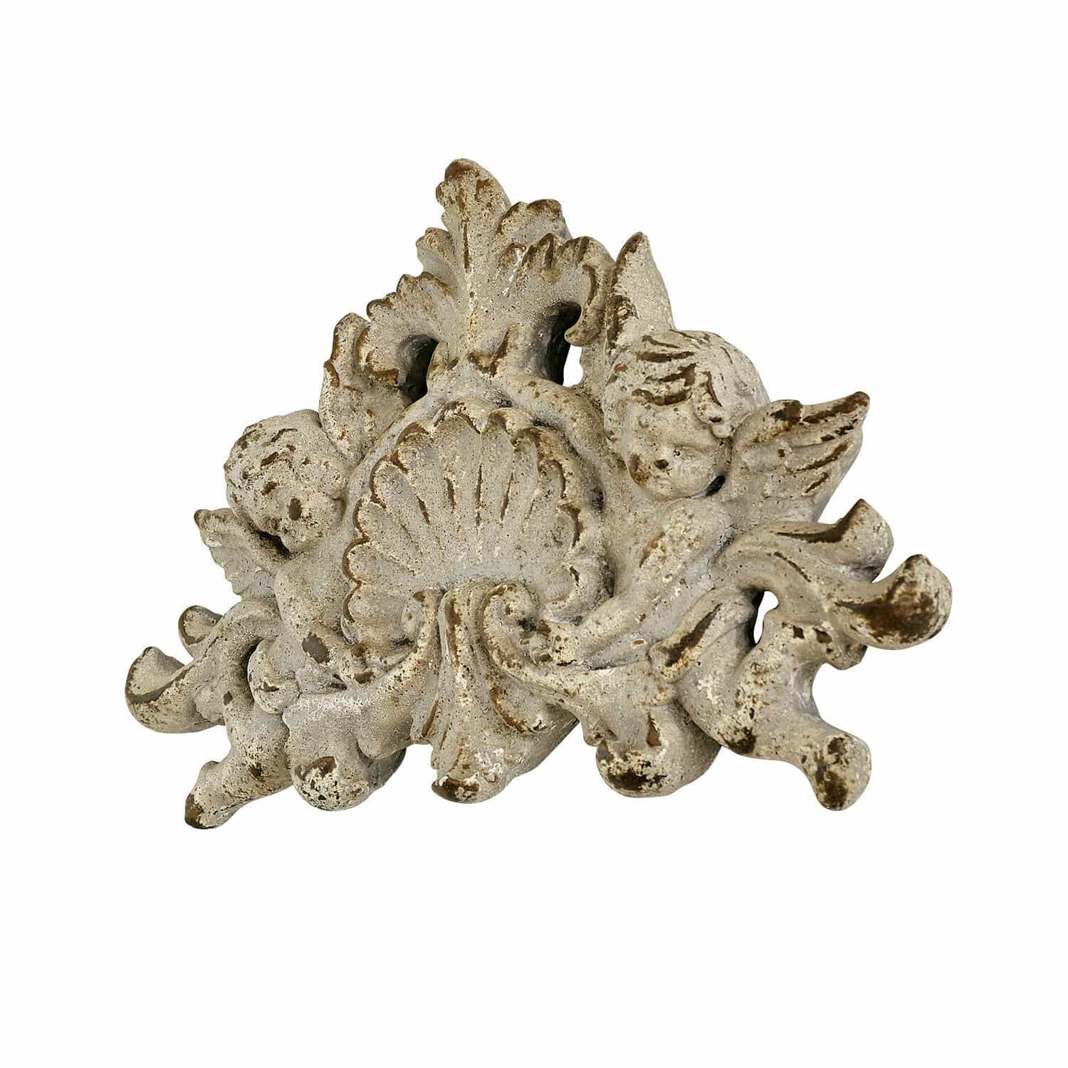 Ornamento da parete Gordian Ornamento decorativo in resina bianca invecchiata con angeli per interni vintage