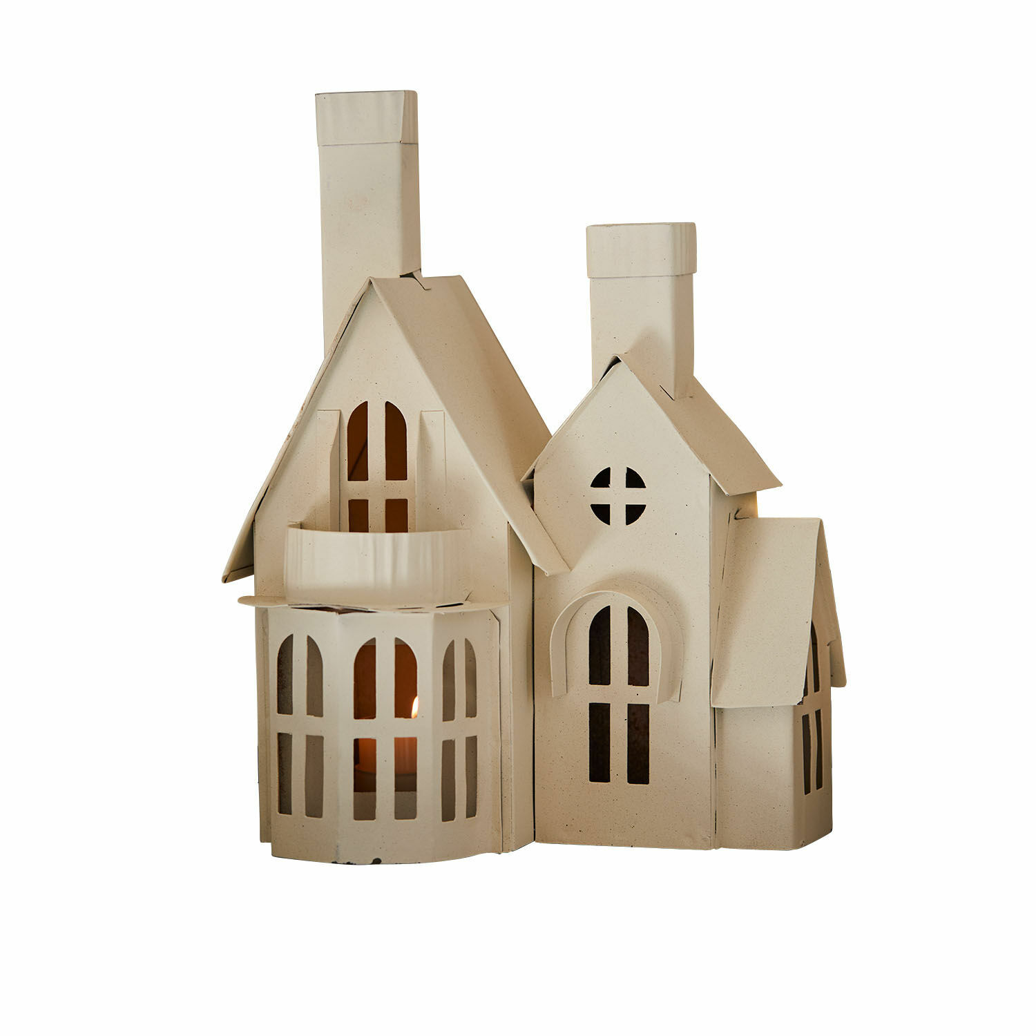 Casetta decorativa Lanoux Portacandele decorativo a forma di casa in metallo color crema, ideale per decorazioni interne e natalizie