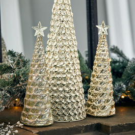 Coppia di alberelli decorativi Glitter argento/trasparente