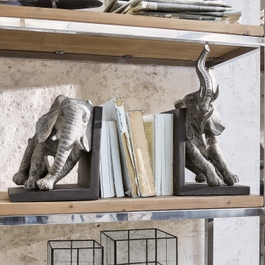 Coppia di reggilibri Elephants grigio-marrone anticato