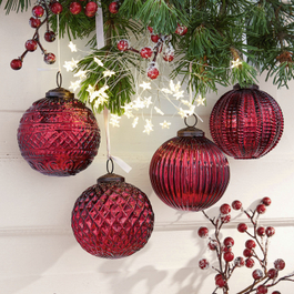 Set di 4 decorazioni natalizie Rogna rosso antico